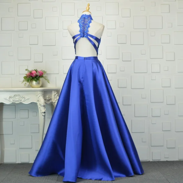 Vintage / Retro 2 Piece Royal Blue Evening Dresses 2019 A-Line / Princess  Lace Crystal High Neck Sleeveless Backless Floor-Length / Long Formal  Dresses