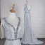 Élégant Bleu Ciel Robe De Soirée 2019 Trompette / Sirène Glitter En Dentelle Cristal V-Cou Sans Manches Dos Nu Train De Balayage Robe De Ceremonie
