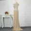 Luxe Champagne Fait main Perlage Robe De Soirée 2019 Trompette / Sirène Cristal Paillettes Col Haut Sans Manches Train De Balayage Robe De Ceremonie