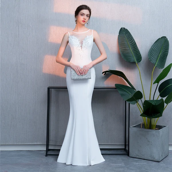Moderne / Mode Noire Robe De Soirée 2019 Trompette / Sirène En Dentelle Perlage Paillettes Encolure Dégagée Sans Manches Longue Robe De Ceremonie