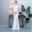 Chic / Belle Rouge Robe De Soirée 2019 Trompette / Sirène Perlage Gland Fendue devant Bretelles Spaghetti Dos Nu Manches Courtes Longue Robe De Ceremonie
