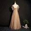 Elegant Champagne Prom Dresses 2019 A-Line / Princess Lace Appliques Beading Crystal V-Neck Short Sleeve Backless Floor-Length / Long Formal Dresses
