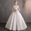 Modest / Simple Ivory Wedding Dresses 2019 Ball Gown Scoop Neck Short Sleeve Backless Floor-Length / Long