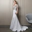 Sexy Silver Evening Dresses  2018 Trumpet / Mermaid Crystal Rhinestone Beading Pearl Sequins V-Neck Backless Short Sleeve Sweep Train Formal Dresses