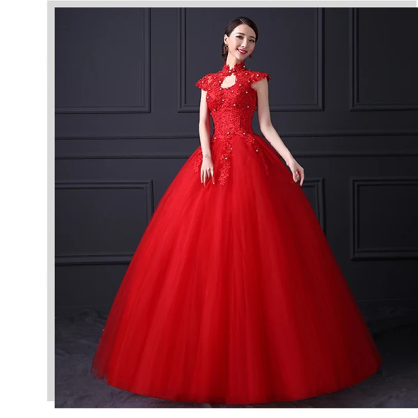 Elegant White Wedding Dresses 2019 Ball Gown Lace Flower Pearl Sequins High Neck Short Sleeve Backless Cathedral Train