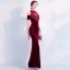 Charmant Bordeaux Robe De Soirée 2019 Trompette / Sirène Daim Perlage Cristal Paillettes Encolure Dégagée Manches Courtes Dos Nu Longueur Cheville Robe De Ceremonie