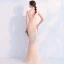 Chic / Beautiful Champagne Evening Dresses  2019 Trumpet / Mermaid V-Neck Sleeveless Backless Floor-Length / Long Formal Dresses
