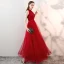 Chic / Beautiful Red Prom Dresses 2018 A-Line / Princess Appliques Lace Bow Scoop Neck Sleeveless Ankle Length Formal Dresses