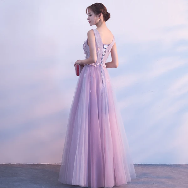 Chic / Beautiful Prom Dresses 2018 A-Line / Princess Beading Crystal Pearl Appliques V-Neck Backless Sleeveless Floor-Length / Long Formal Dresses