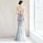 Charming Grey Evening Dresses  2019 Trumpet / Mermaid Lace Flower Crystal Sequins V-Neck Sleeveless Backless Floor-Length / Long Formal Dresses