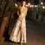 Elegant Gold Evening Dresses  2019 A-Line / Princess Tassel Scoop Neck Beading Sequins Long Sleeve Split Front Printing Floor-Length / Long Formal Dresses