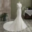 Charming Ivory Wedding Dresses 2021 Trumpet / Mermaid V-Neck Beading Pearl Sequins Lace Flower Sleeveless Backless Court Train Wedding