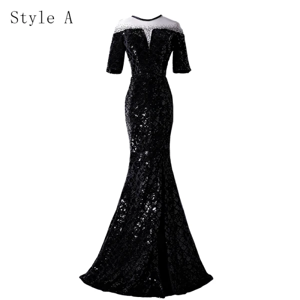 Chic / Beautiful Black Evening Dresses 2019 Trumpet / Mermaid Scoop Neck Lace Beading Sequins 1/2 Sleeves Floor-Length / Long Formal Dresses