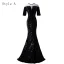 Chic / Beautiful Black Evening Dresses  2019 Trumpet / Mermaid Scoop Neck Lace Beading Sequins 1/2 Sleeves Floor-Length / Long Formal Dresses
