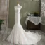 Charming Ivory Trumpet / Mermaid Wedding Dresses 2021 Scoop Neck Lace Flower Short Sleeve Backless Chapel Train Wedding