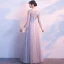 Chic / Beautiful Grey Prom Dresses 2018 A-Line / Princess Appliques Sequins Bow V-Neck Long Sleeve Floor-Length / Long Formal Dresses