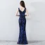 Chic / Belle Bleu Roi Robe De Soirée 2019 Trompette / Sirène V-Cou Sans Manches Paillettes Dos Nu Longue Robe De Ceremonie