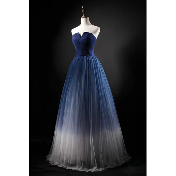 Chic / Beautiful Gradient-Color Prom Dresses 2019 A-Line / Princess Strapless Sleeveless Backless Floor-Length / Long Formal Dresses