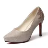 Sparkly Silver Wedding Shoes 2019 Sequins Rhinestone 9 cm Stiletto Heels Pointed Toe Wedding Pumps