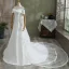 Élégant Ivoire Trompette / Sirène Satin Robe De Mariée 2021 De l'épaule Manches Courtes Dos Nu Cathedral Train