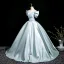 Chic / Beautiful Sky Blue Prom Dresses 2025 Ball Gown Off-The-Shoulder Short Sleeve Backless Floor-Length / Long Prom Formal Dresses