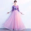 Chic / Beautiful Candy Pink Prom Dresses 2018 A-Line / Princess Appliques Bow Scoop Neck 3/4 Sleeve Floor-Length / Long Formal Dresses