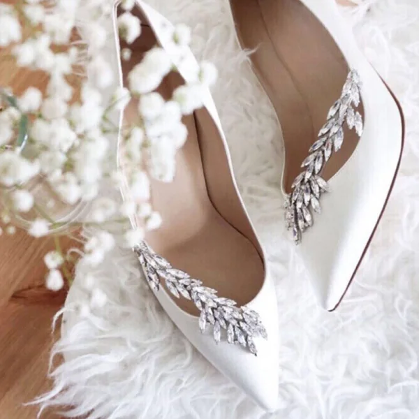 Chic / Beautiful Champagne Wedding Shoes 2019 Leather Crystal 10 cm Stiletto Heels Pointed Toe Wedding Pumps