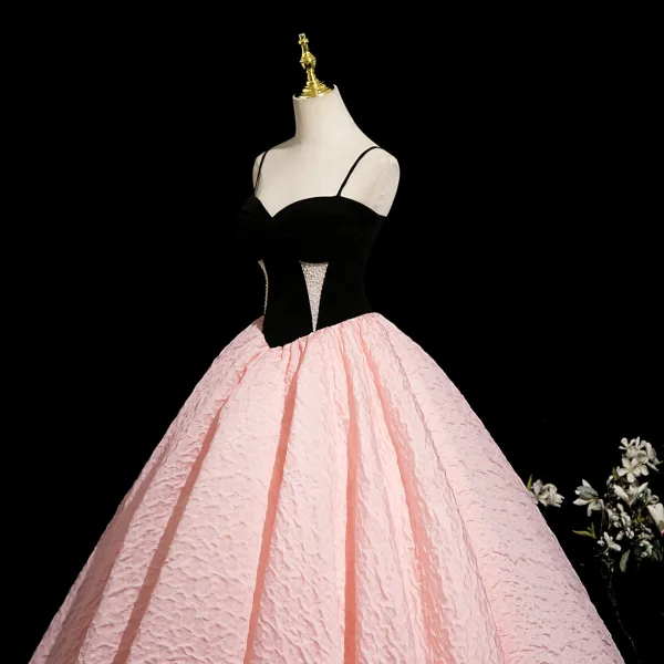 Schöne Rosa Ballkleider 2025 Ballkleid Spaghettiträger Ärmellos Rückenfreies Lange Festliche Kleider
