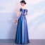 Élégant Bleu Marine Robe De Bal 2018 Princesse Appliques Noeud Perlage Cristal De l'épaule Dos Nu Sans Manches Longue Robe De Ceremonie