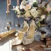Amazing / Unique Ivory Handmade  Wedding Shoes 2019 Rhinestone Crystal 8 cm Stiletto Heels X-Strap Pointed Toe Wedding High Heels