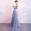 Chic / Belle Robe De Soirée 2018 Princesse Appliques V-Cou Dos Nu Sans Manches Train De Balayage Robe De Ceremonie
