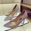 Chic / Beautiful Black Gold Evening Party Pumps 2019 Rhinestone 10 cm Stiletto Heels Pointed Toe Pumps
