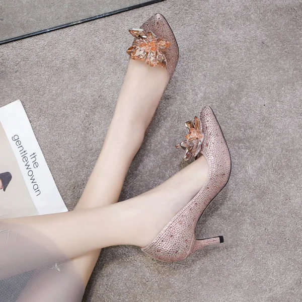 Charming Cinderella Evening Party Pumps 2019 Crystal Rhinestone 9 cm Stiletto Heels Pointed Toe Pumps