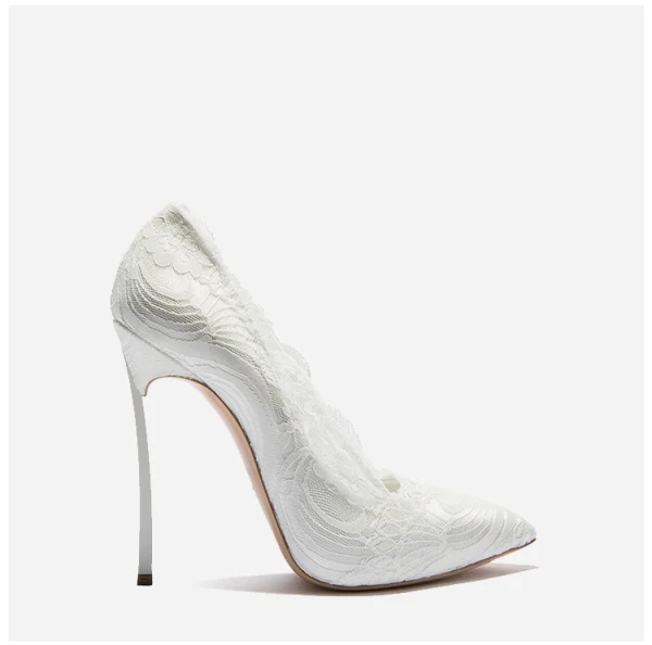 Sexy Ivory Lace Wedding Shoes 2019 10 cm Stiletto Heels Pointed Toe Wedding Pumps