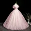 Flower Fairy Blushing Pink Butterfly Appliques Beading Prom Dresses 2025 Ball Gown V-Neck Sleeveless Backless Floor-Length / Long Prom Formal Dresses