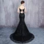 Charmant Noire Robe De Soirée 2019 Trompette / Sirène Bretelles Spaghetti Dentelle Fleur Perlage Paillettes Sans Manches Dos Nu Tribunal Train Robe De Ceremonie