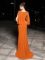 Modern / Fashion Orange Evening Dresses  2019 Trumpet / Mermaid Scoop Neck Long Sleeve Rhinestone Sweep Train Formal Dresses