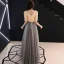 Modern / Fashion Champagne Evening Dresses  2019 A-Line / Princess V-Neck Tassel Sequins 1/2 Sleeves Backless Floor-Length / Long Formal Dresses