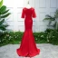 Chic / Belle Bordeaux Robe De Soirée 2019 Trompette / Sirène Encolure Dégagée 1/2 Manches En Dentelle Fleur Perlage Paillettes Train De Balayage Robe De Ceremonie