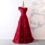 Chic / Beautiful Red Evening Dresses  2019 A-Line / Princess Off-The-Shoulder Lace Flower Short Sleeve Backless Floor-Length / Long Formal Dresses