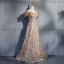 Élégant Champagne Robe De Soirée 2019 Princesse De l'épaule Perlage Gland Manches Courtes En Dentelle Fleur Cristal Dos Nu Longue Robe De Ceremonie