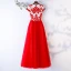Chic / Belle Rouge Robe De Bal 2019 Princesse Encolure Dégagée En Dentelle Fleur Perlage Manches Courtes Longue Robe De Ceremonie