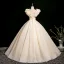 Elegant Champagne Appliques Prom Dresses 2025 Ball Gown Ruffle V-Neck Sleeveless Backless Floor-Length / Long Prom Formal Dresses