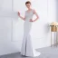 Chic / Belle Gris Fait main Perlage Robe De Soirée 2018 Trompette / Sirène Dentelle Fleur Paillettes V-Cou Dos Nu Sans Manches Train De Balayage Robe De Ceremonie