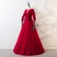 Chic / Beautiful Burgundy Prom Dresses 2019 A-Line / Princess Scoop Neck 3/4 Sleeve Beading Lace Sequins Crystal Backless Floor-Length / Long Formal Dresses