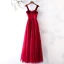 Chic / Beautiful Burgundy Prom Dresses 2019 A-Line / Princess Spotted Suede Spaghetti Straps Backless Short Sleeve Floor-Length / Long Formal Dresses