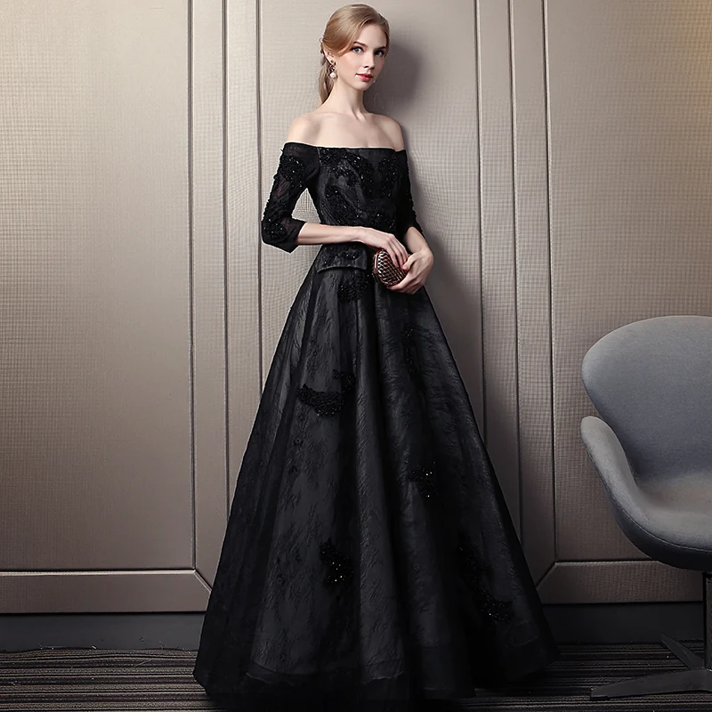 green emerald velvet dress Elegant V Neck Satin Black Long Prom Dresses with Pockets, Simple V Neck  Black Formal Graduation Evening Dresses main image 0