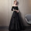 Elegante Schwarz Abendkleider 2019 A Linie Off Shoulder Perlenstickerei Spitze Blumen Kristall 3/4 Ärmel Rückenfreies Lange Festliche Kleider