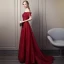 Chic / Beautiful Burgundy Evening Dresses  2019 A-Line / Princess Off-The-Shoulder Beading Crystal Sequins Short Sleeve Backless Floor-Length / Long Formal Dresses