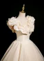 Elegant Champagne Appliques Prom Dresses 2025 Ball Gown Ruffle V-Neck Sleeveless Backless Floor-Length / Long Prom Formal Dresses